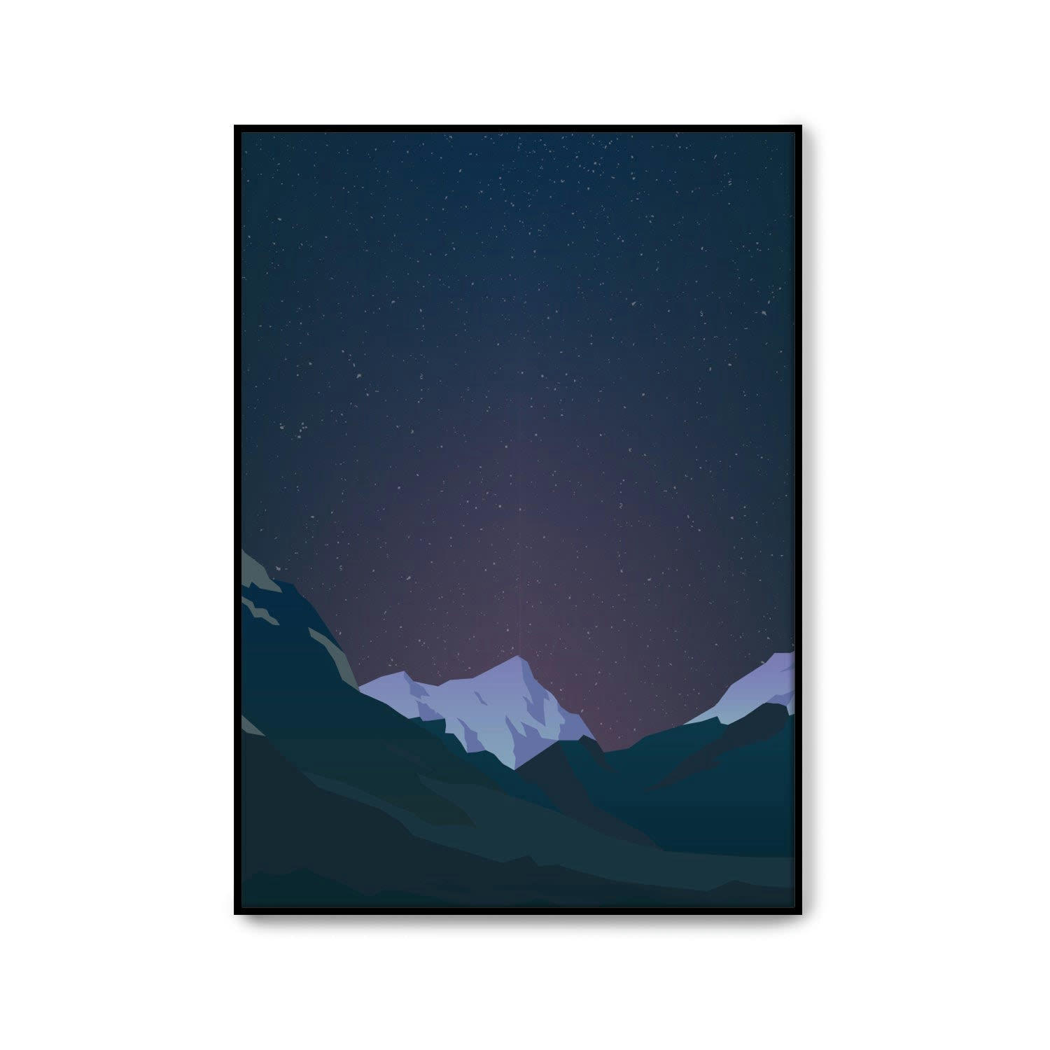 MONTAÑA - Affiche avec cadre noir - Illustration de nuit - 30x40