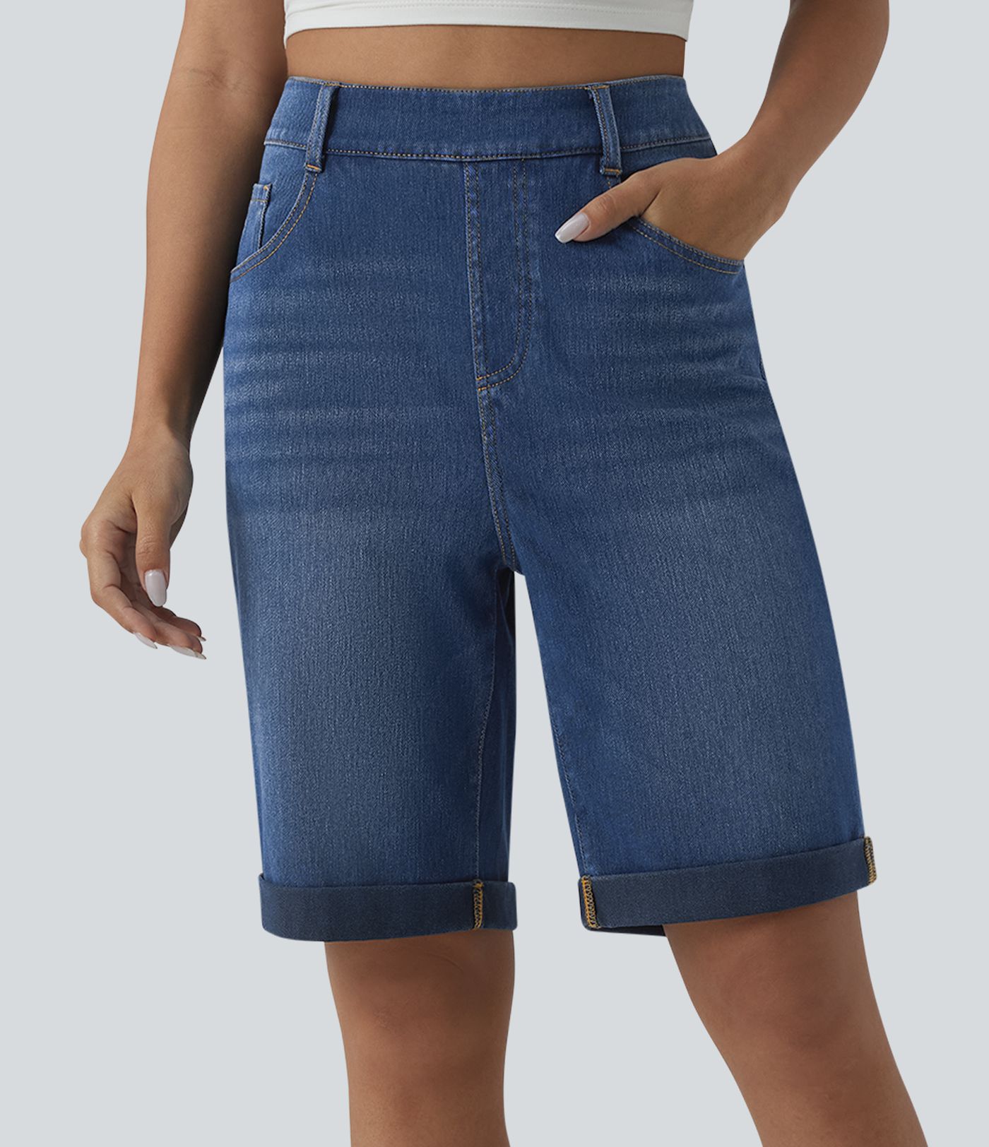 Short 7/8 tailleur Halara Flex™ denim casual ourlet roulotté taille haute avec poches