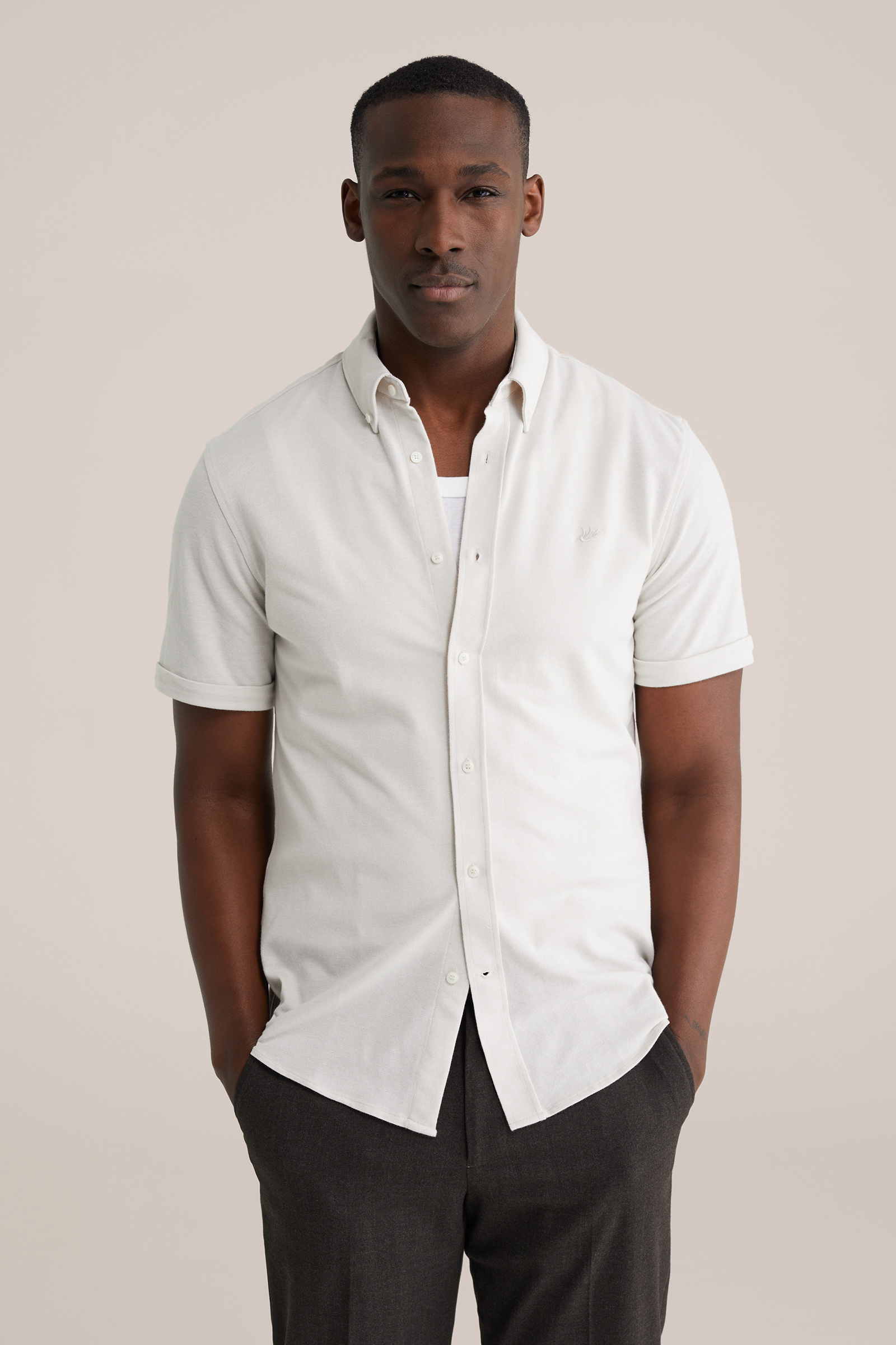 Heren Slim fit overhemd van piqu&eacute;jersey