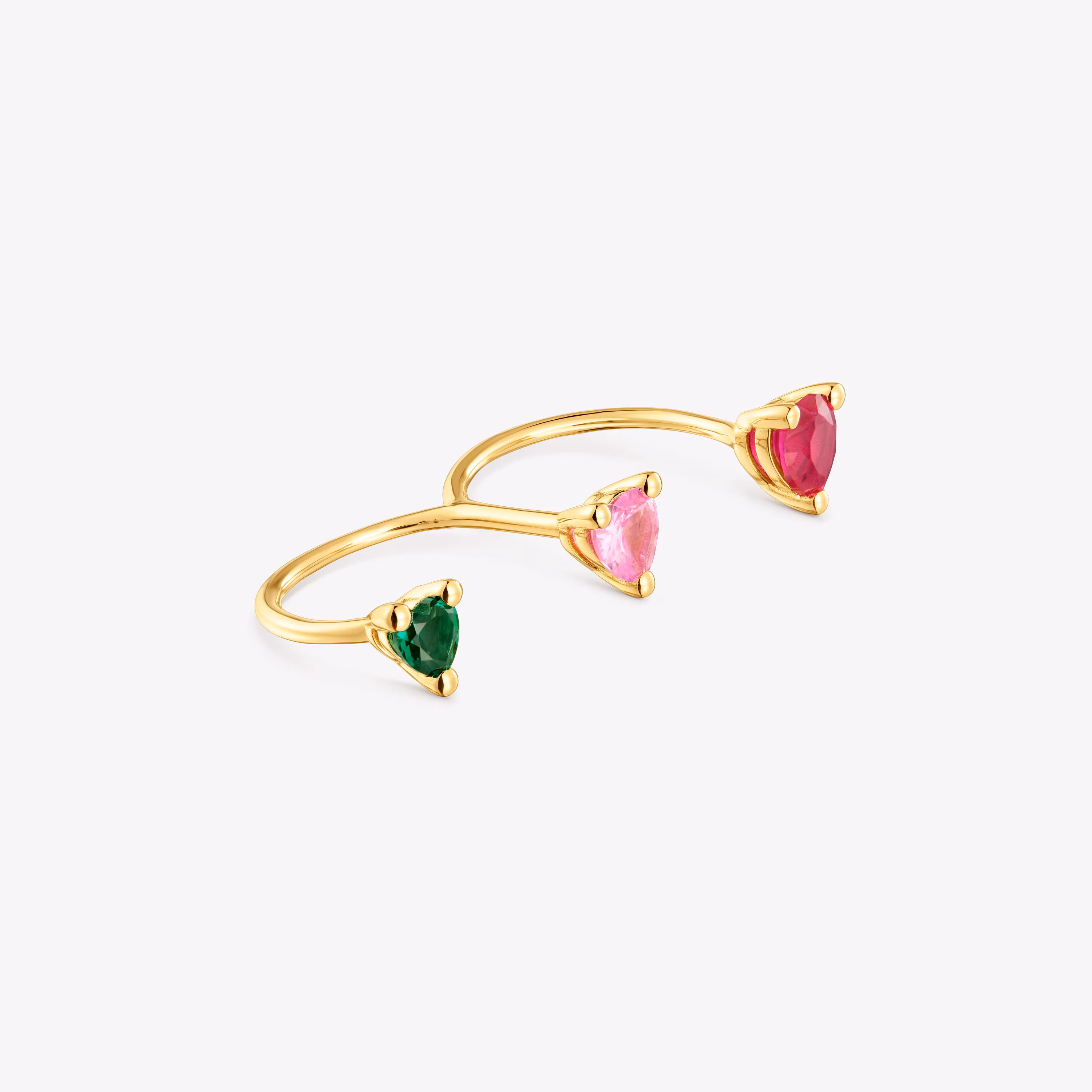 Anillo abierto doble con baño de oro 18 kt sobre plata y gemas creadas en laboratorio Garden Of Love LGG