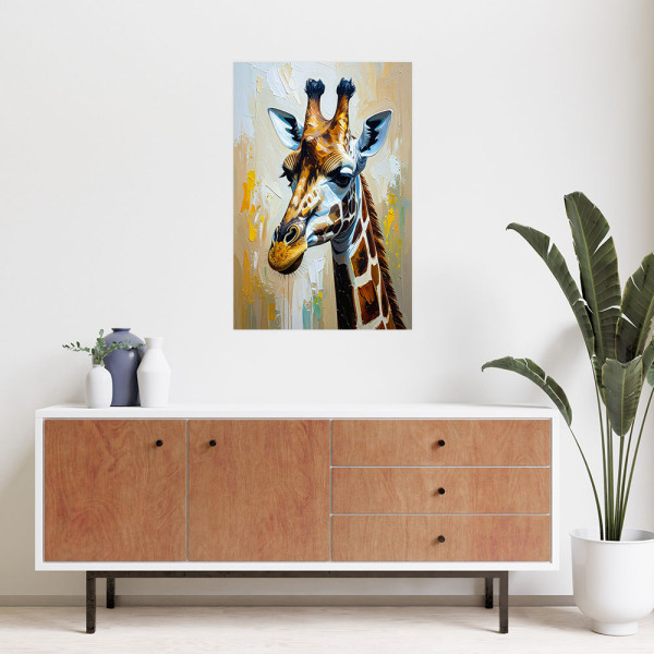 Plakat samoprzylepny do salonu Feeby Żyrafa imitacja farby olejnej 20x30