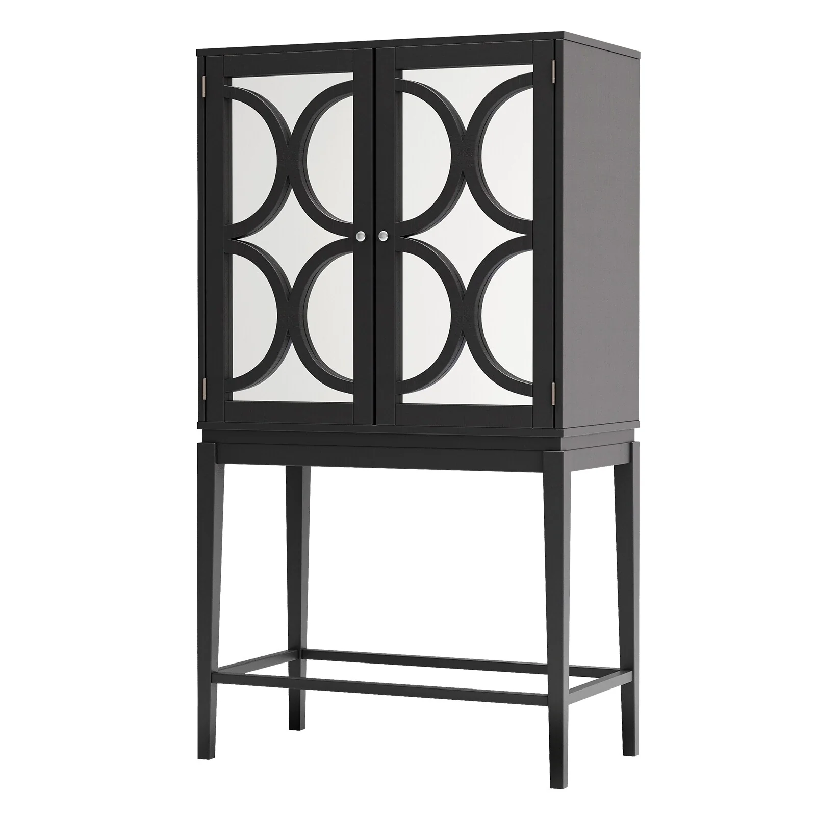 Modern Wine Cabinet with Three Tier Shelves and Mirror Doors for Dining Room
