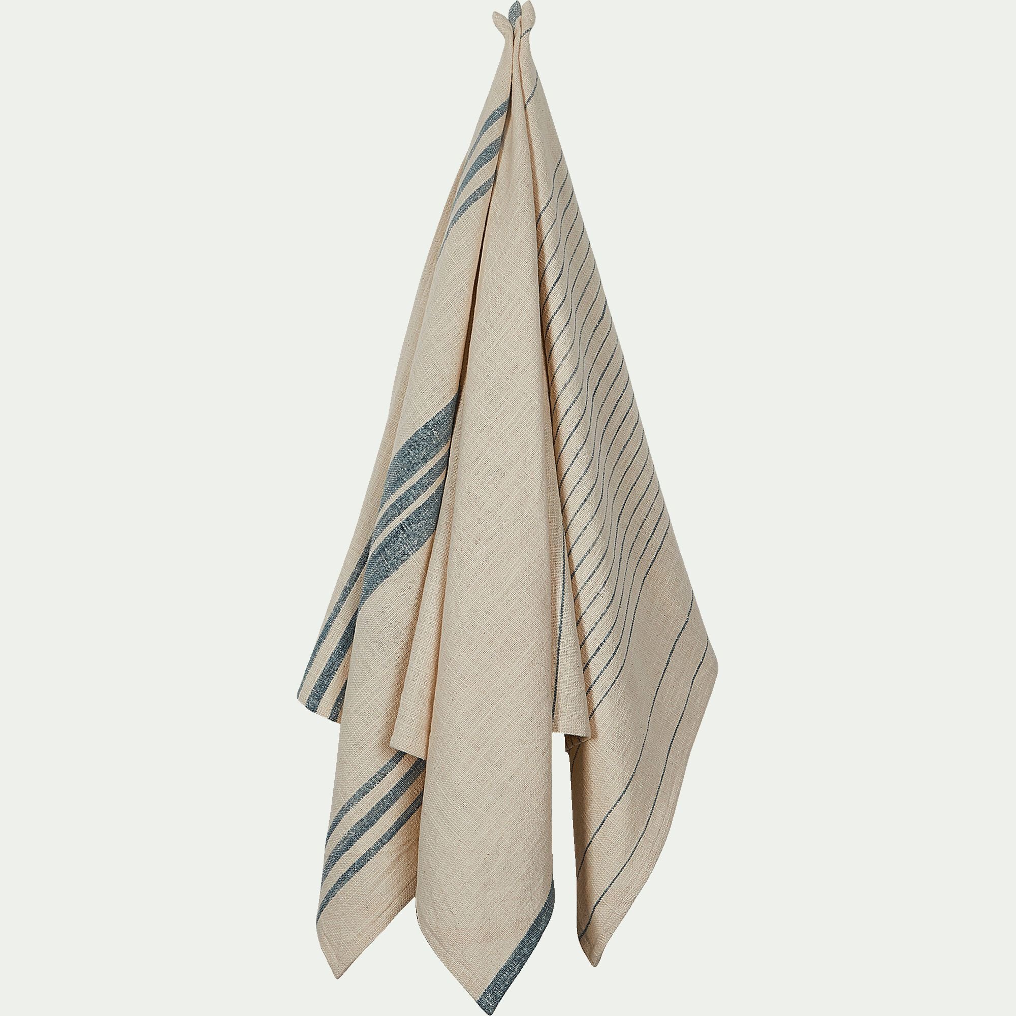 SANTIN - Lot de 3 torchons en coton beige et bleu