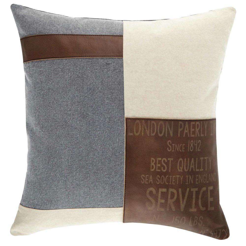 Navy - Coussin en coton beige et marron 50x50