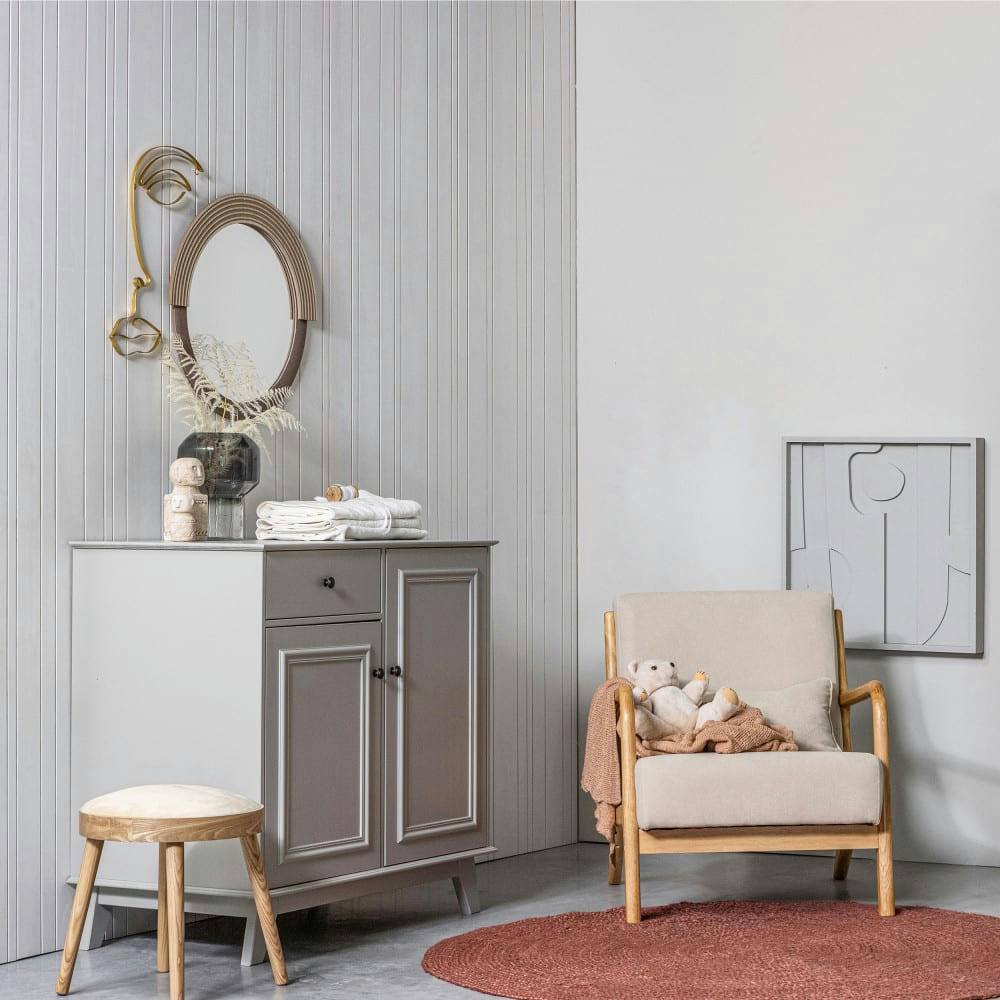 LILY - Commode pour enfant 2 portes 1 tiroir en pin massif vert de gris