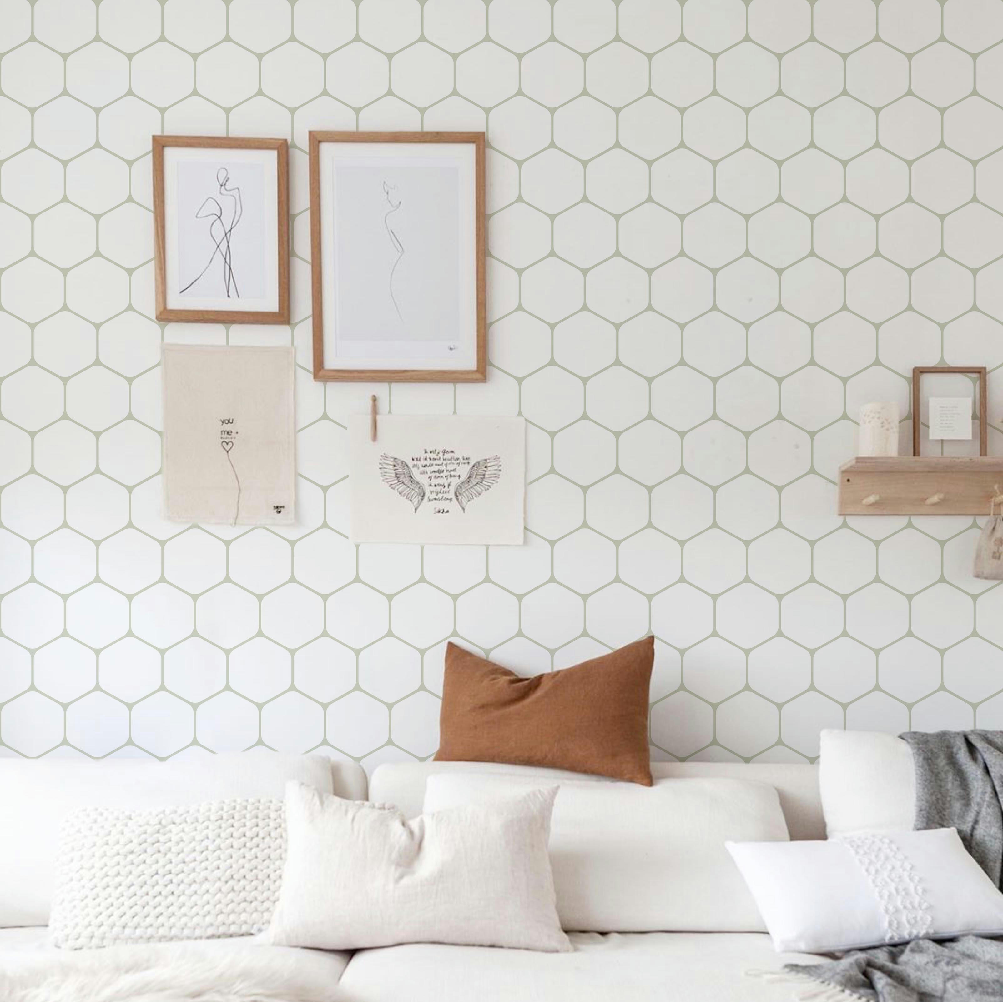 HIVE - Papier peint vinyle adhésif ruche sauge 50x300 cm