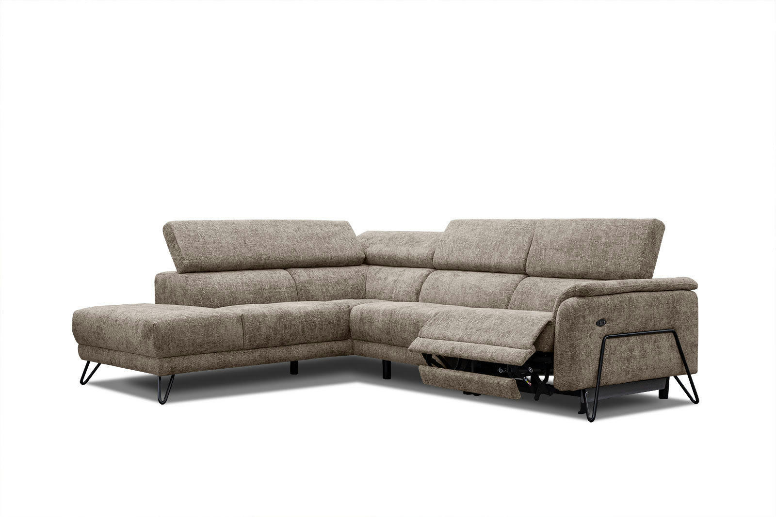 RODEN - Canapé d'angle gauche 5 places avec relax électrique tissu beige foncé