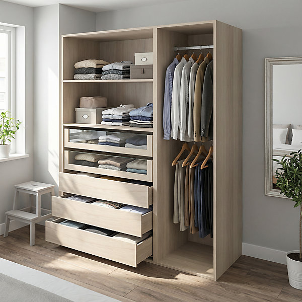 Dressing effet chêne 2 tablettes 5 tiroirs GoodHome Atomia H. 187,5 x L. 150 x P. 58 cm