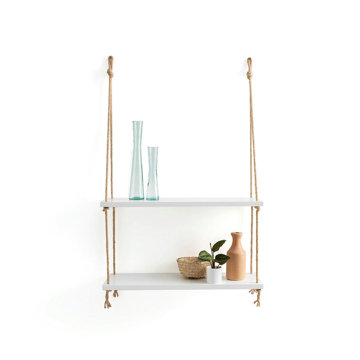 Etagère murale double en MDF et sisal L60cm, Mareo