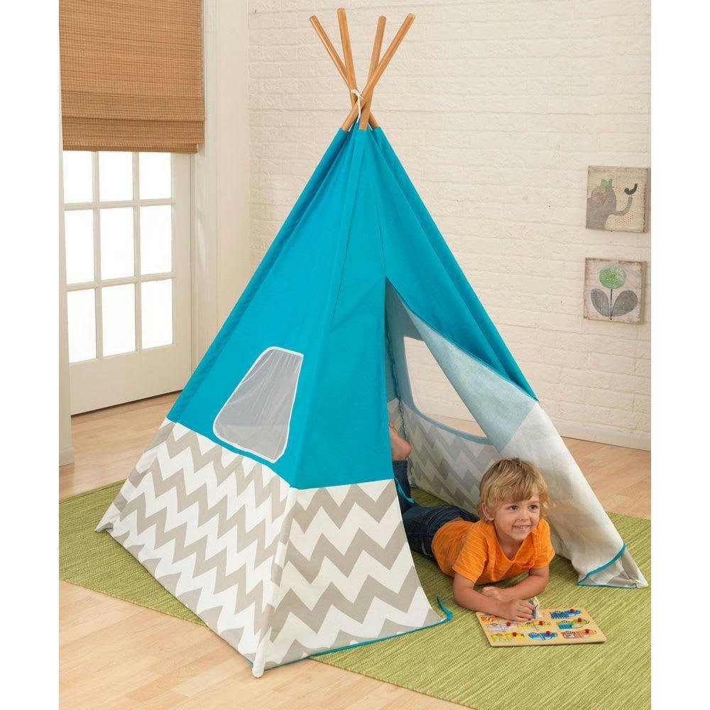 - Tipi enfant en toile et bambou turquoise