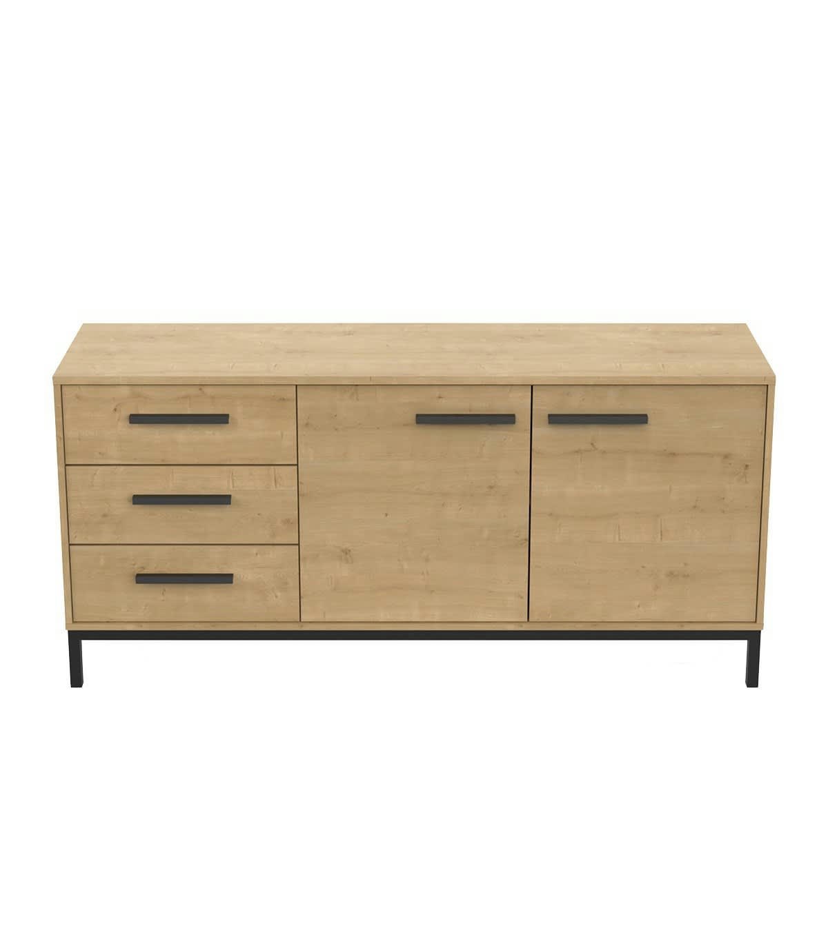 CRAFT - Buffet 2 portes et 3 tiroirs décor chêne hamilton et noir mat