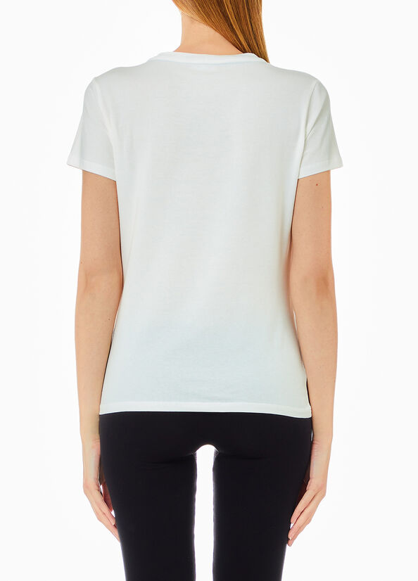 T-shirt con stampa e strass