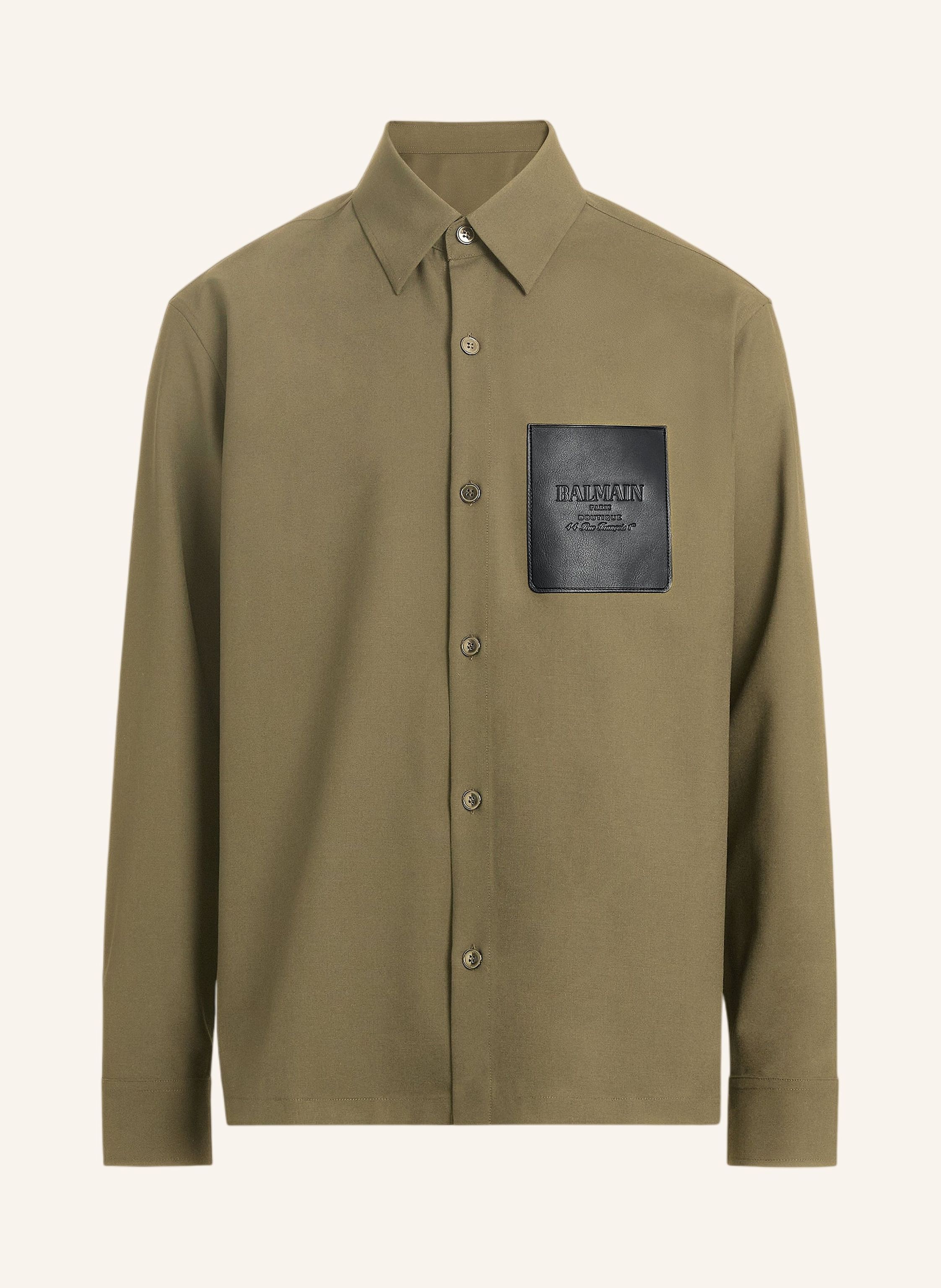 BALMAIN Overshirt aus Wolle mit Balmain Vintage-Etikett aus Leder