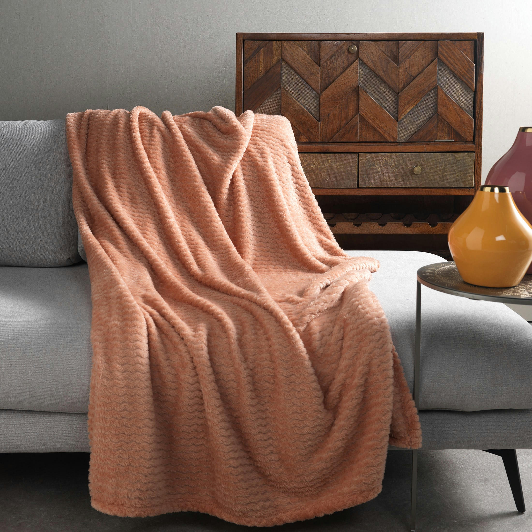 MARA - Plaid rose fleece 150x200 cm avec motif