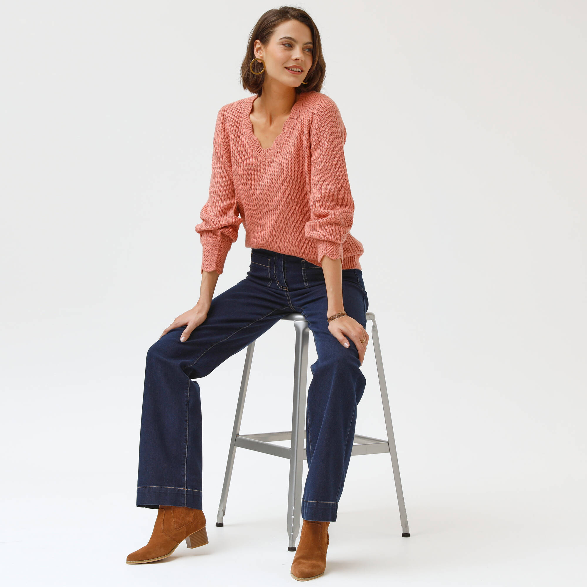 Jean coupe large taille haute, stature moyenne
