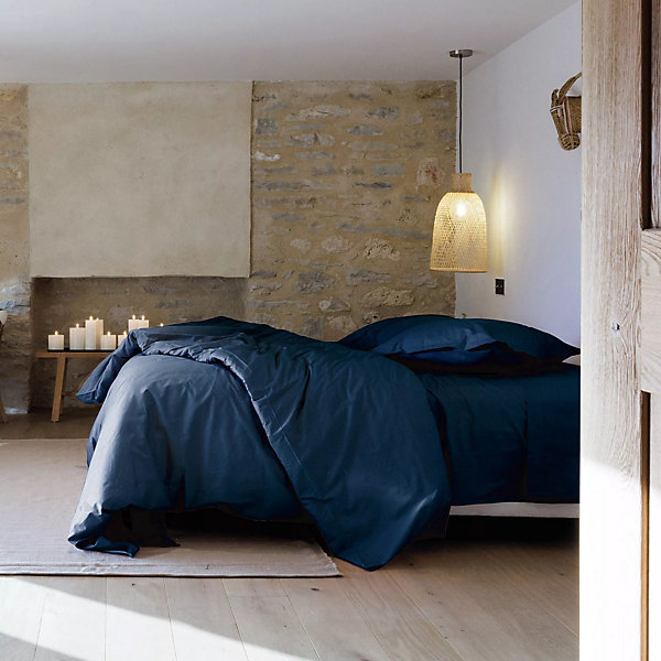 Housse de couette uni 260x240 cm percale de coton MANOIR bleu Marine