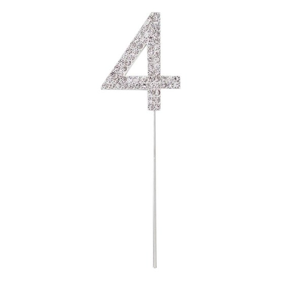Silver Diamante Number 4 Cake Pick