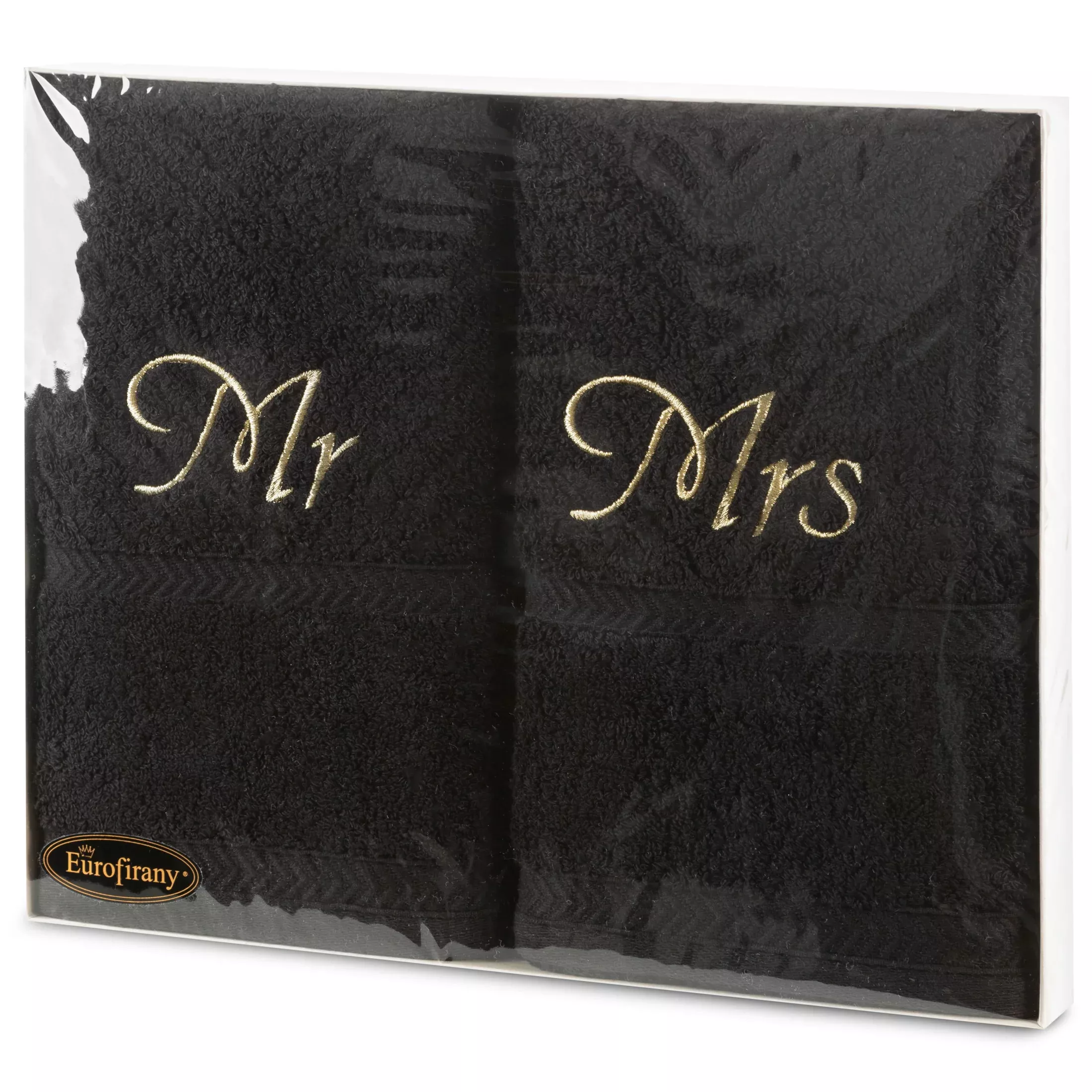 Zestaw ręczników bawełnianych na prezent 2 szt 50x90 cm kolor czarny z haftem MRS&MR