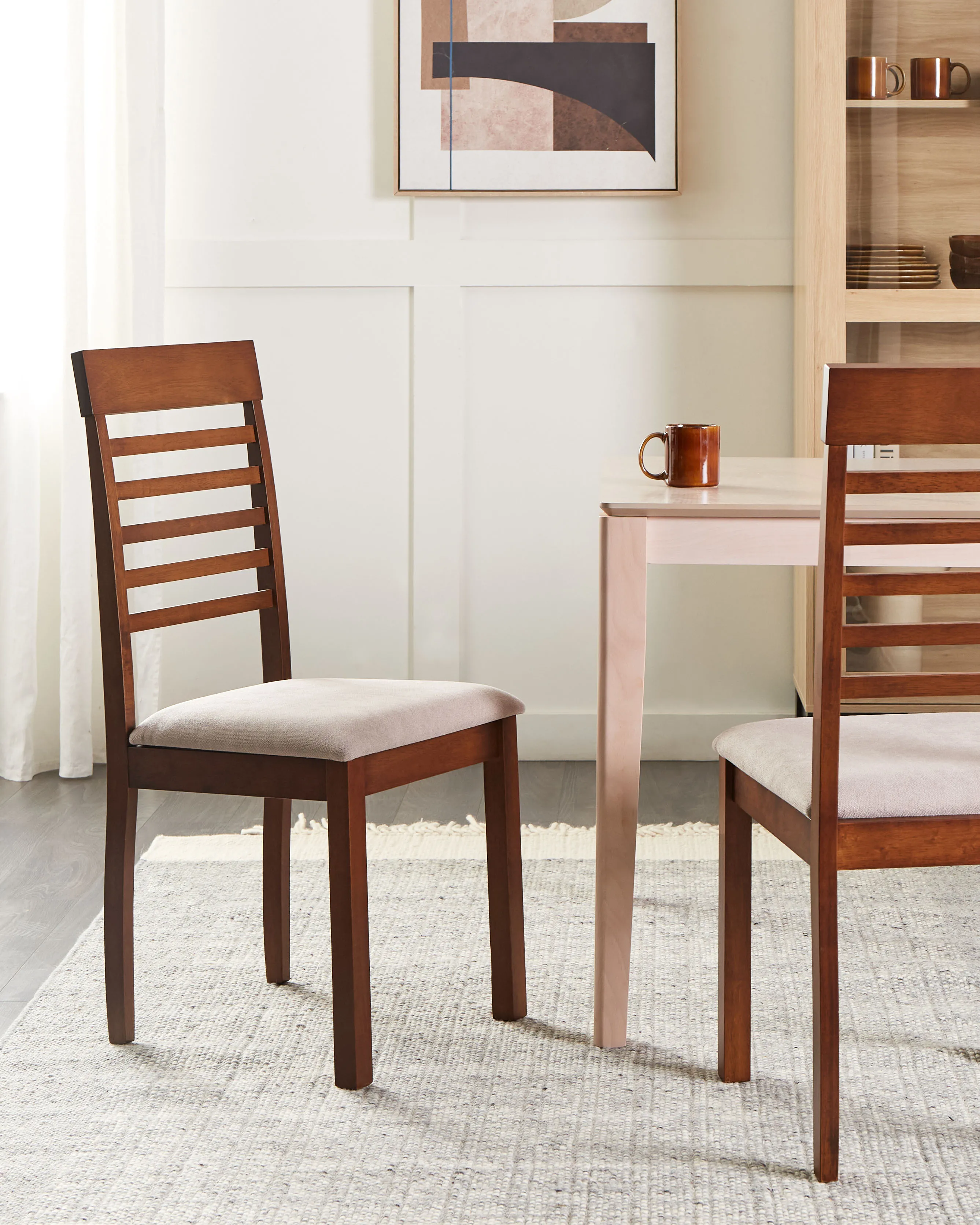 Set of 2 Dining Chairs ORTLEY Wood Dark Brown/ Taupe