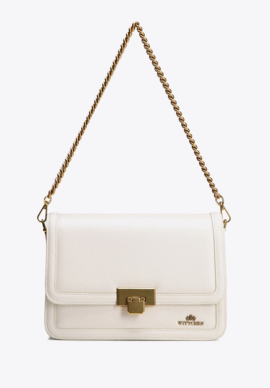Skórzana torebka crossbody z łańcuszkiem kremowa