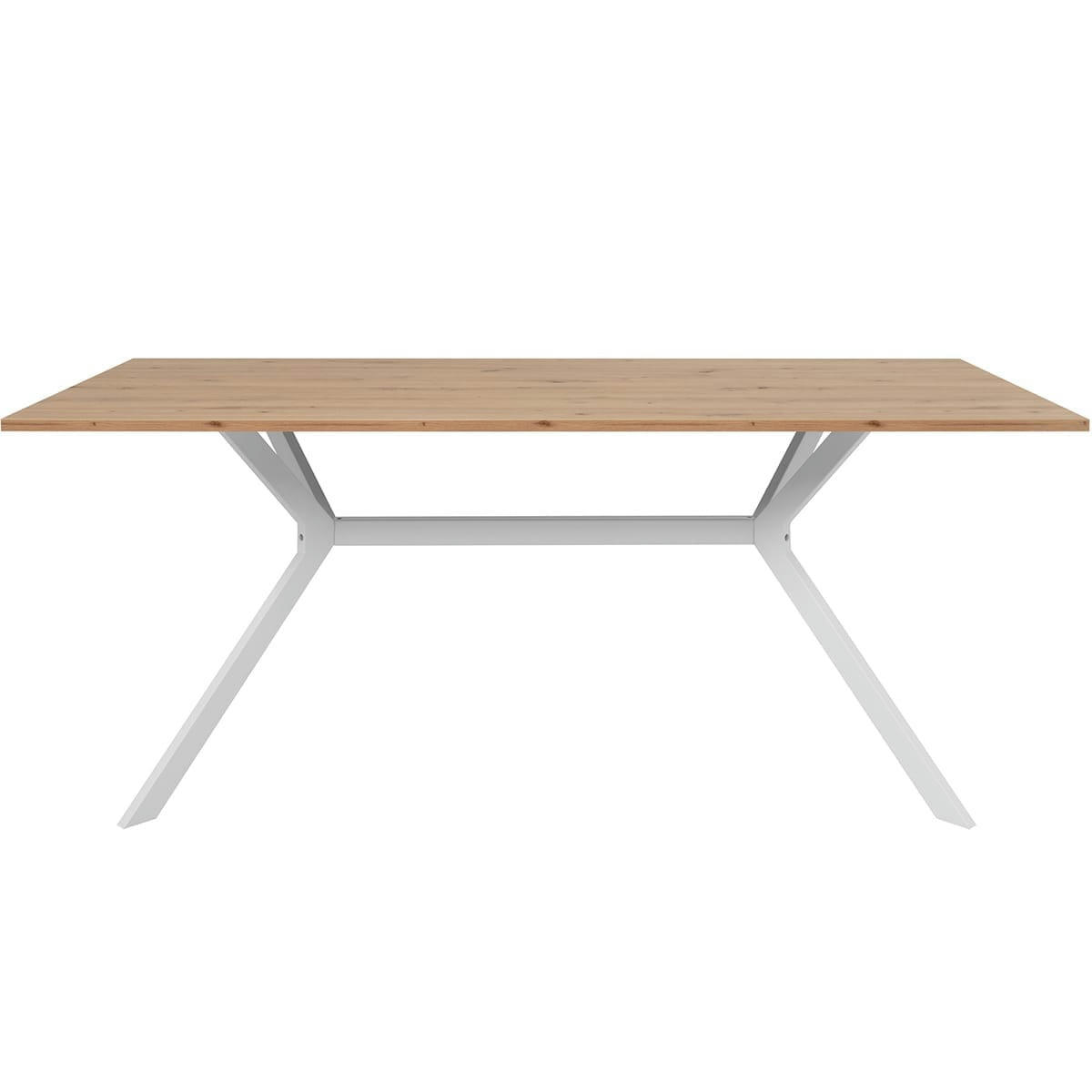 VELIA - Table à manger effet chêne clair, piètement blanc 180 cm