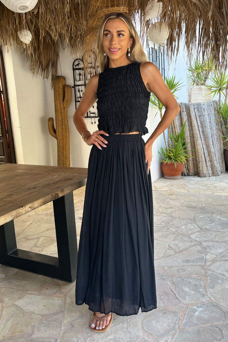 AX Paris Black Pleated Boho Midi Skirt