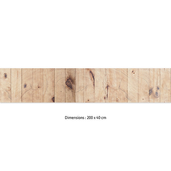 Crédence cuisine adhésive en vinyle effet bois clair, 200 x 40 cm, design raccordable