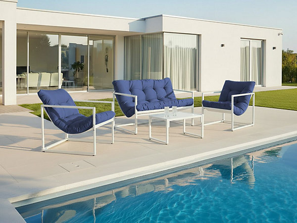 Ensemble de salon de jardin avec table 4 places GARDA Métal Bleu