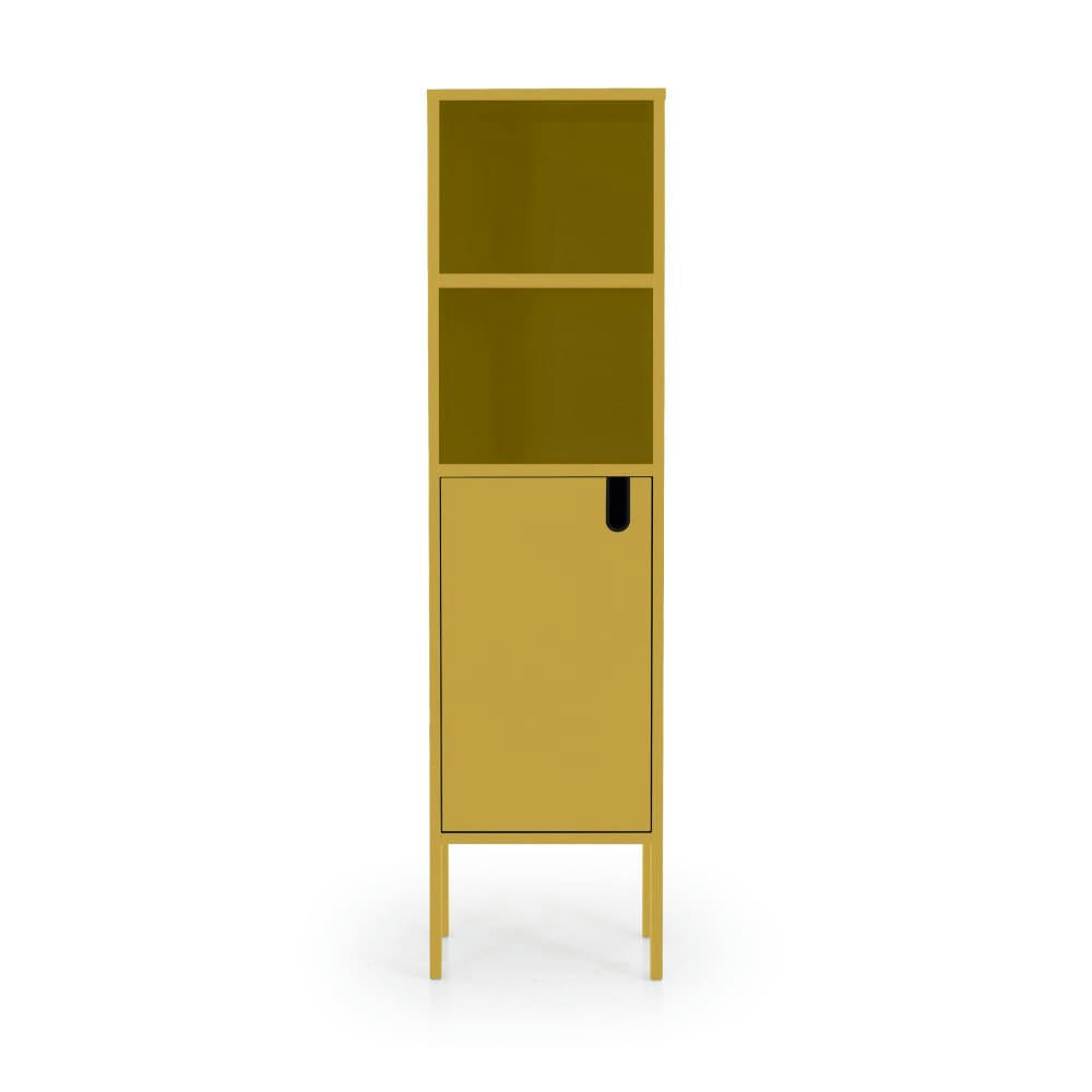 UNO - Colonne de rangement en bois 1 porte 2 niches H152cm jaune moutarde