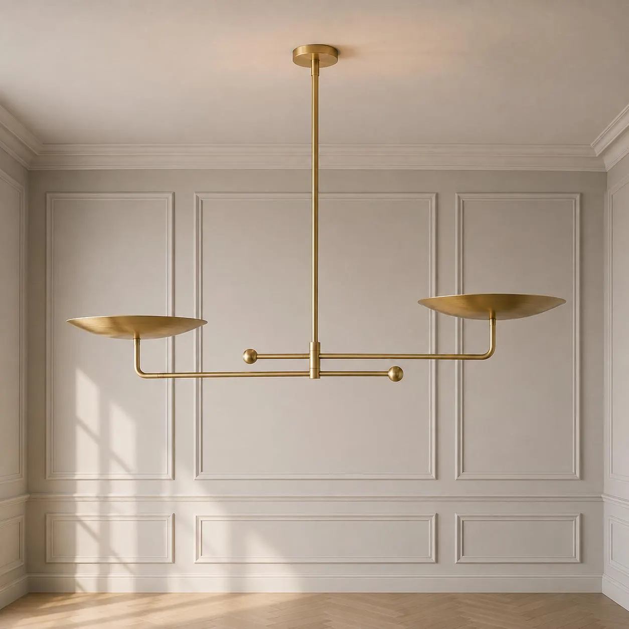 2-Light Linear Chandelier | Modern Brass Pendant Light | Adjustable Rotatable Arms | Dining Room & Kitchen Island Lighting