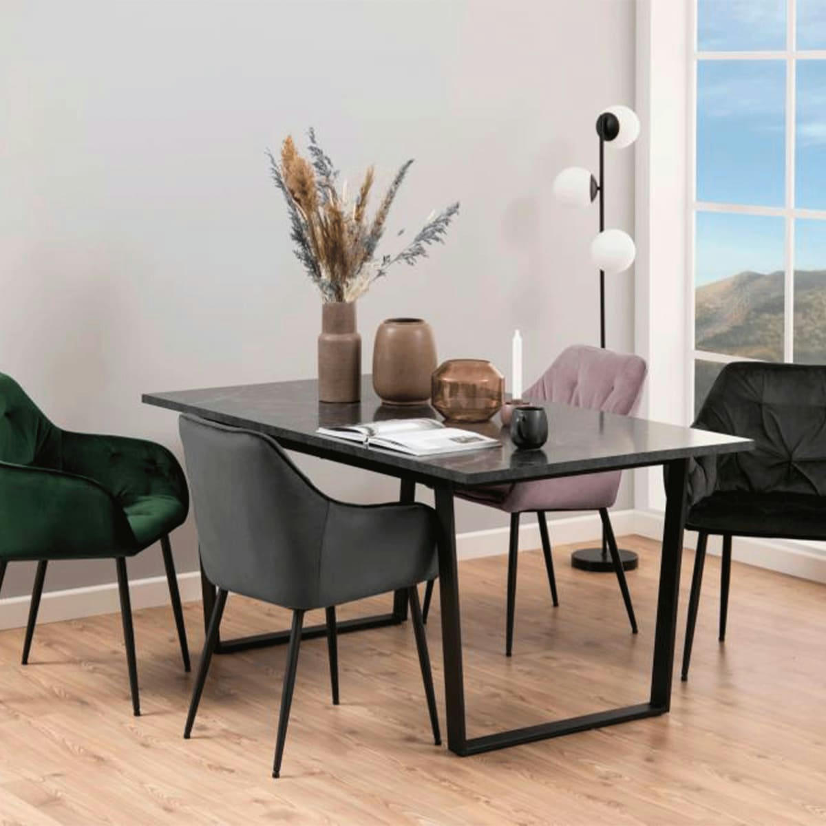 BROKEN - Lot de 2 chaises en velours matelassé avec accoudoirs gris anthracite