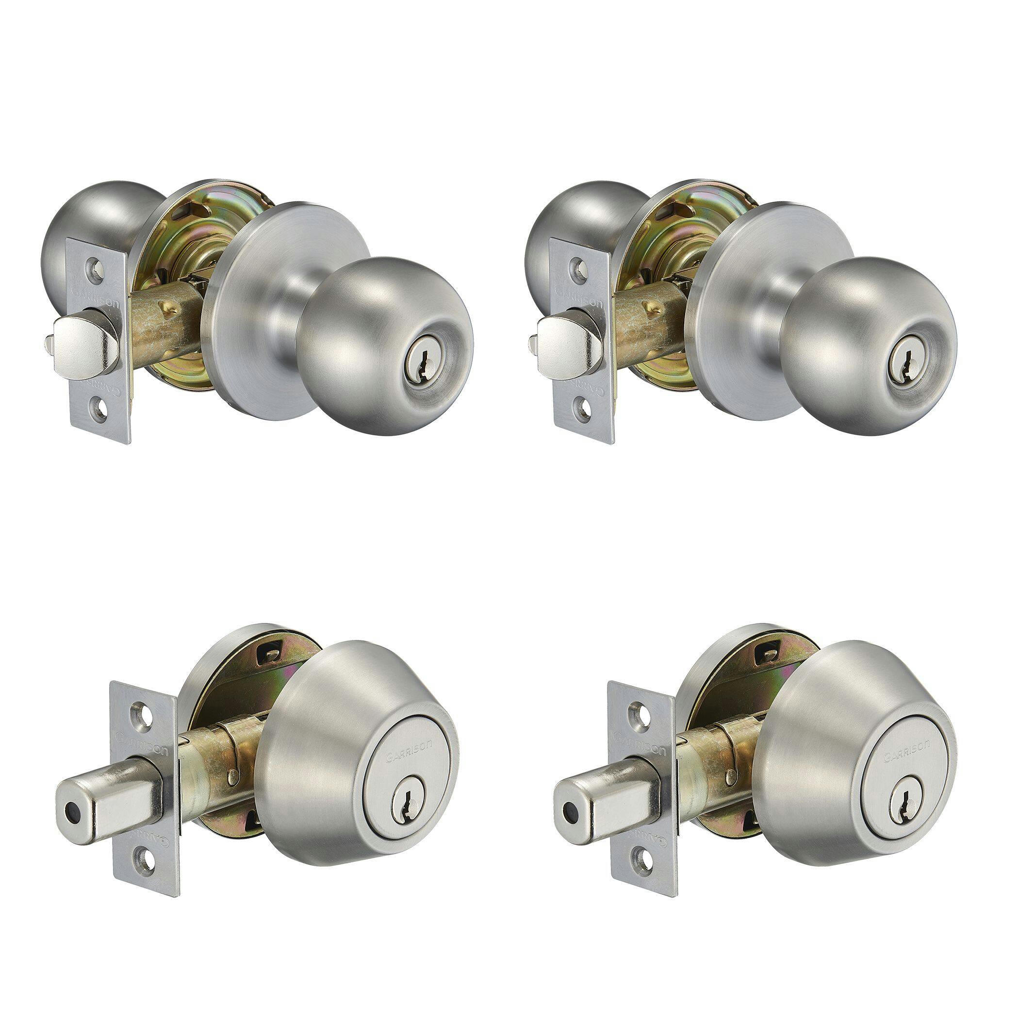 Garrison Ball Door Knob & Deadbolt Lock Double Combo Pack, Stainless-Steel