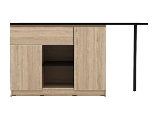 Ilot central de cuisine avec 2 portes, 1 tiroir et 2 niches - Naturel et noir - TUNORI