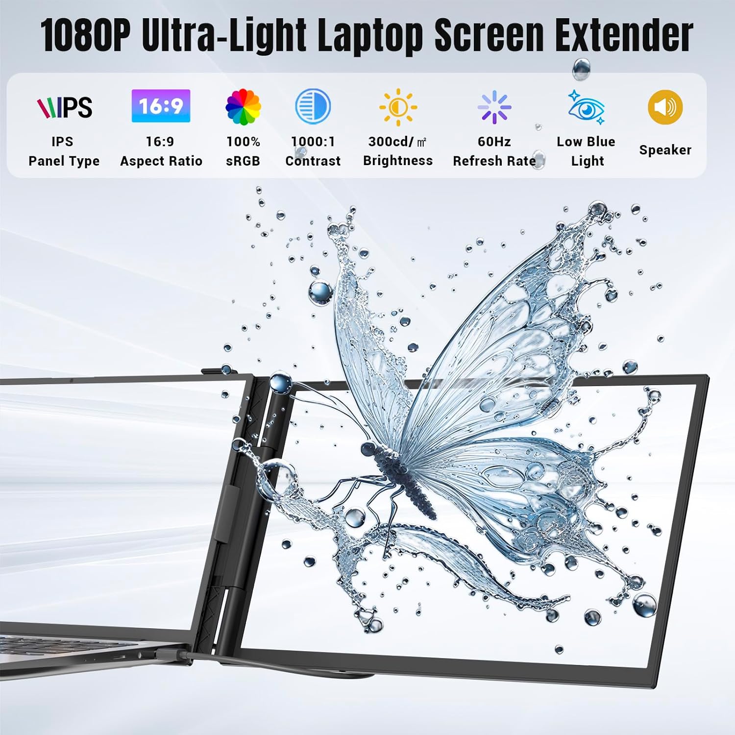 Laptop Screen Extender 0.17 Ultra-Thin  14 1080P FHD IPS Portable Monitor  Triple Screen Laptop Monitor Extender for 13-17 Laptops  Plug & Play for Mac/Android/Chrome