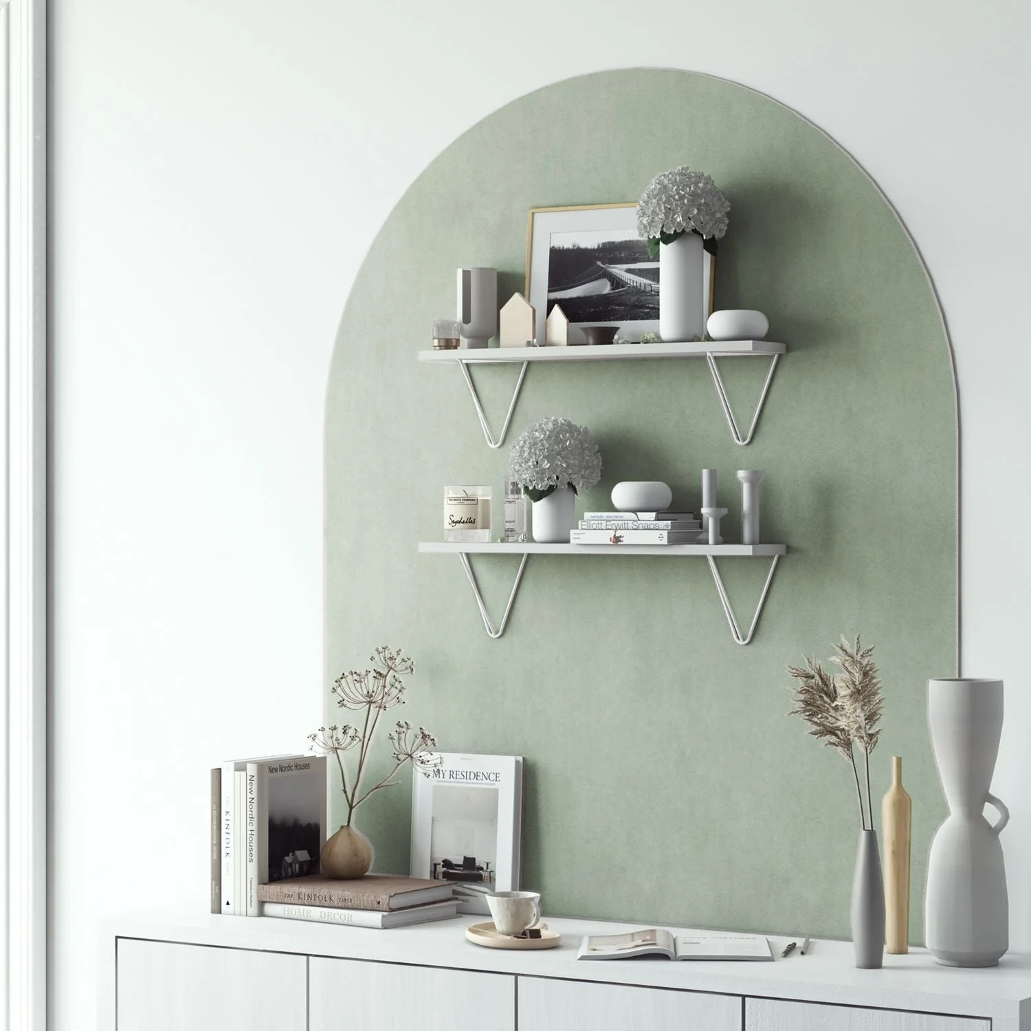 Wallniture Colmar 24 Living Room Wall Shelves with White Brackets, White, Set of 2