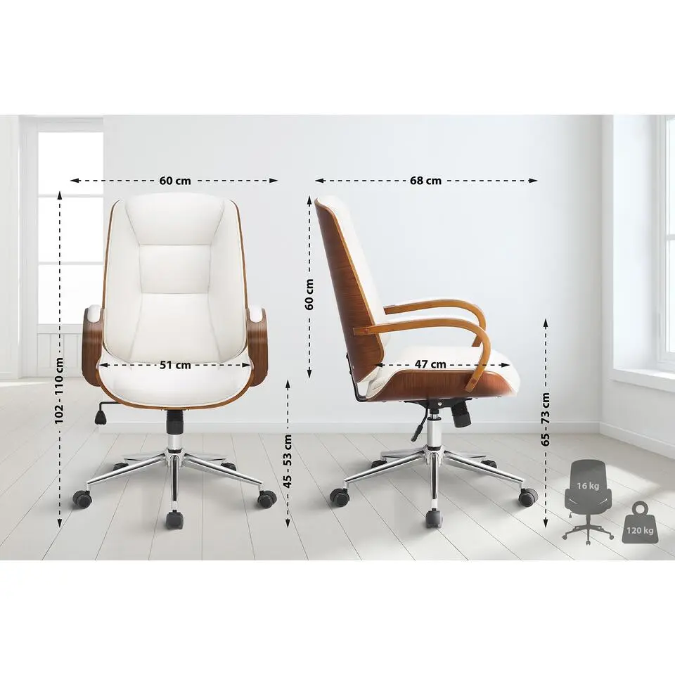 CLP Bureaustoel Yankton Kunstleer - walnoot/wit