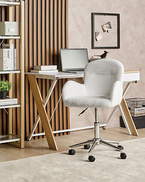 Chaise de bureau PRIDDY Bouclé Blanc cassé