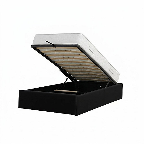 Ensemble Lit Coffre et Matelas 100x200 cm - Couleur : Noir - Matelas Soutien Très Ferme Haute
