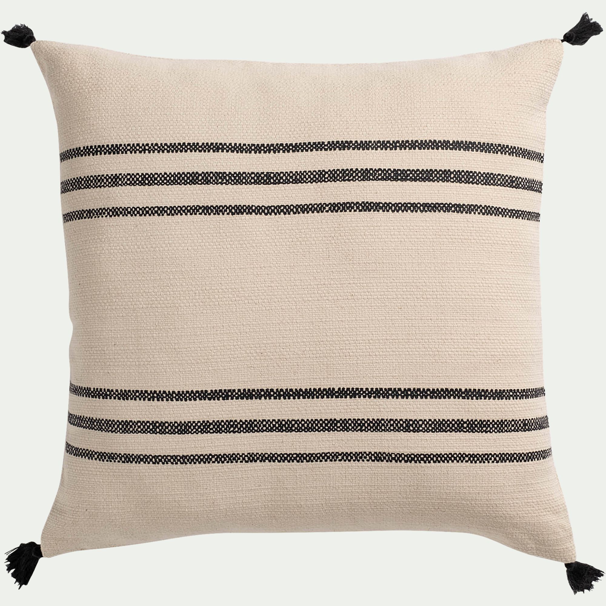 HELIO - Housse de coussin en coton finition pompons 45x45cm - beige