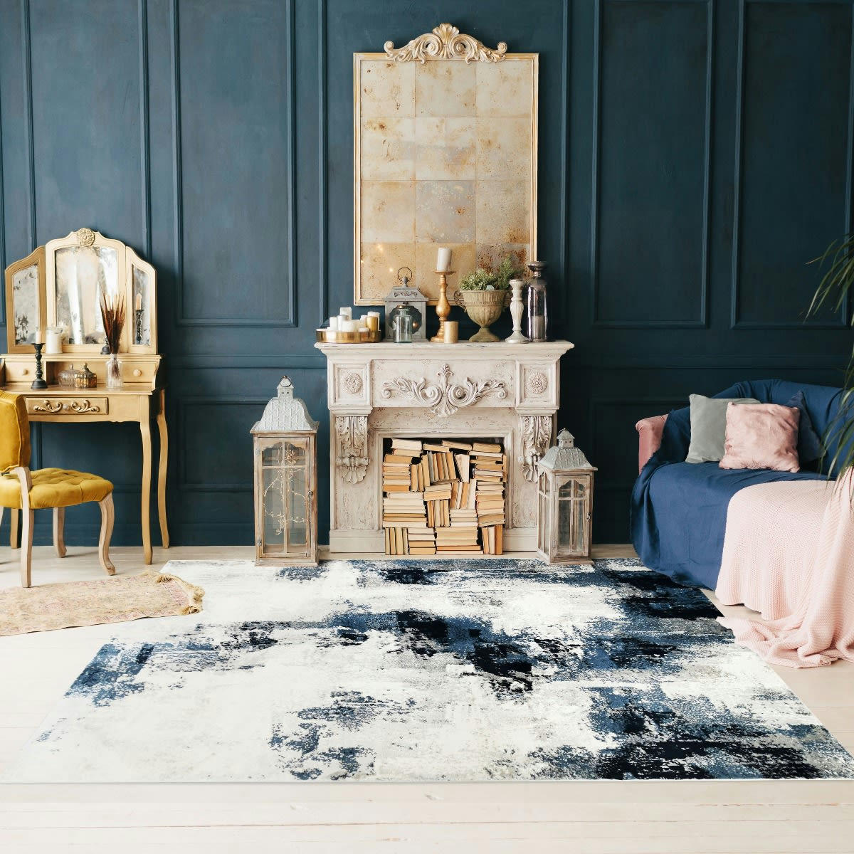 VESTALE - Tapis extra-doux motif coulée crème bleu 120x170