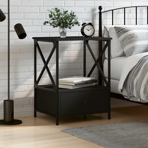 NNEVL Bedside Table Black 50x41x65 cm Engineered Wood