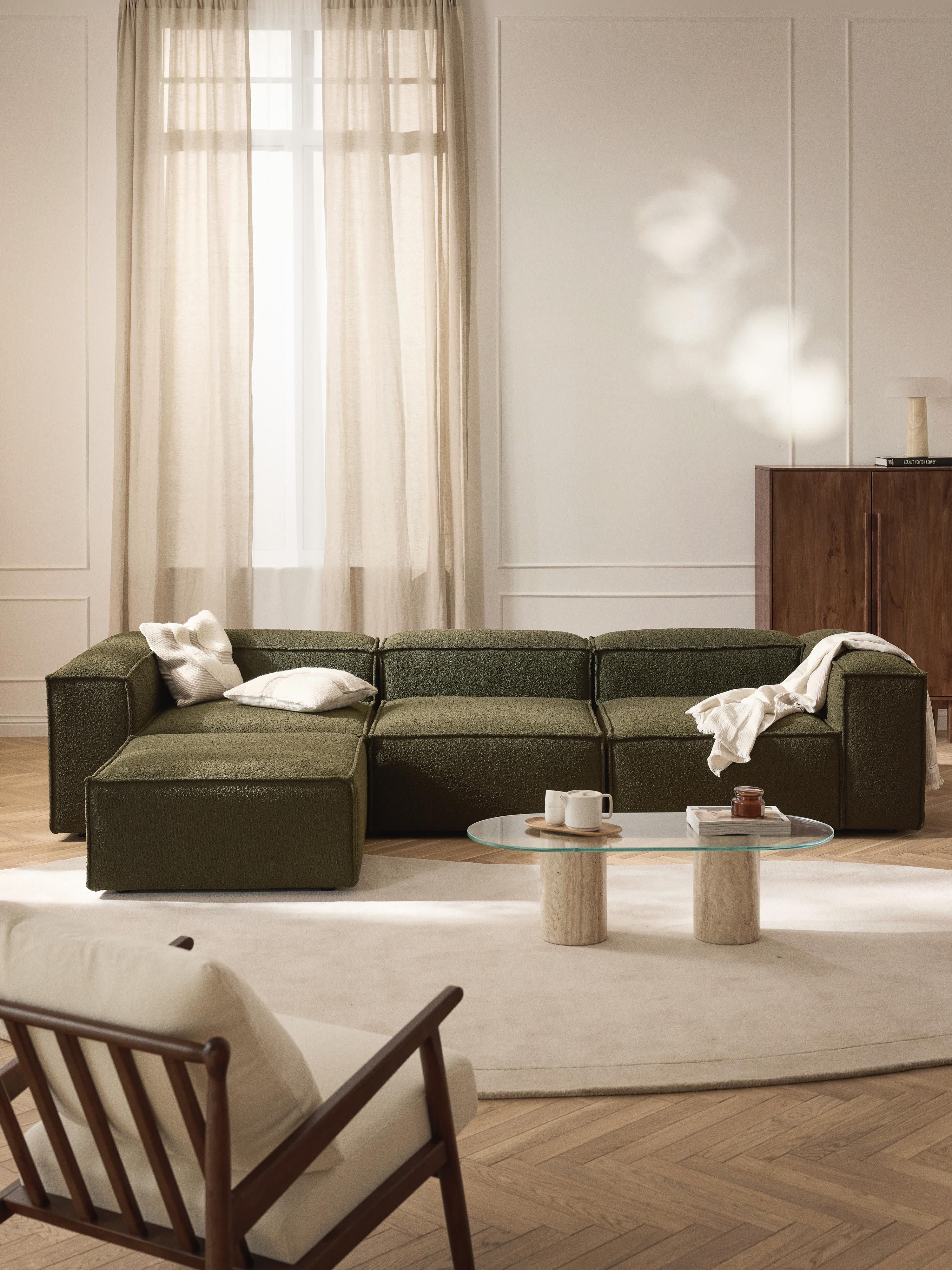 Modulares Sofa Lennon (4-Sitzer) aus Bouclé mit Hocker (links/rechts)