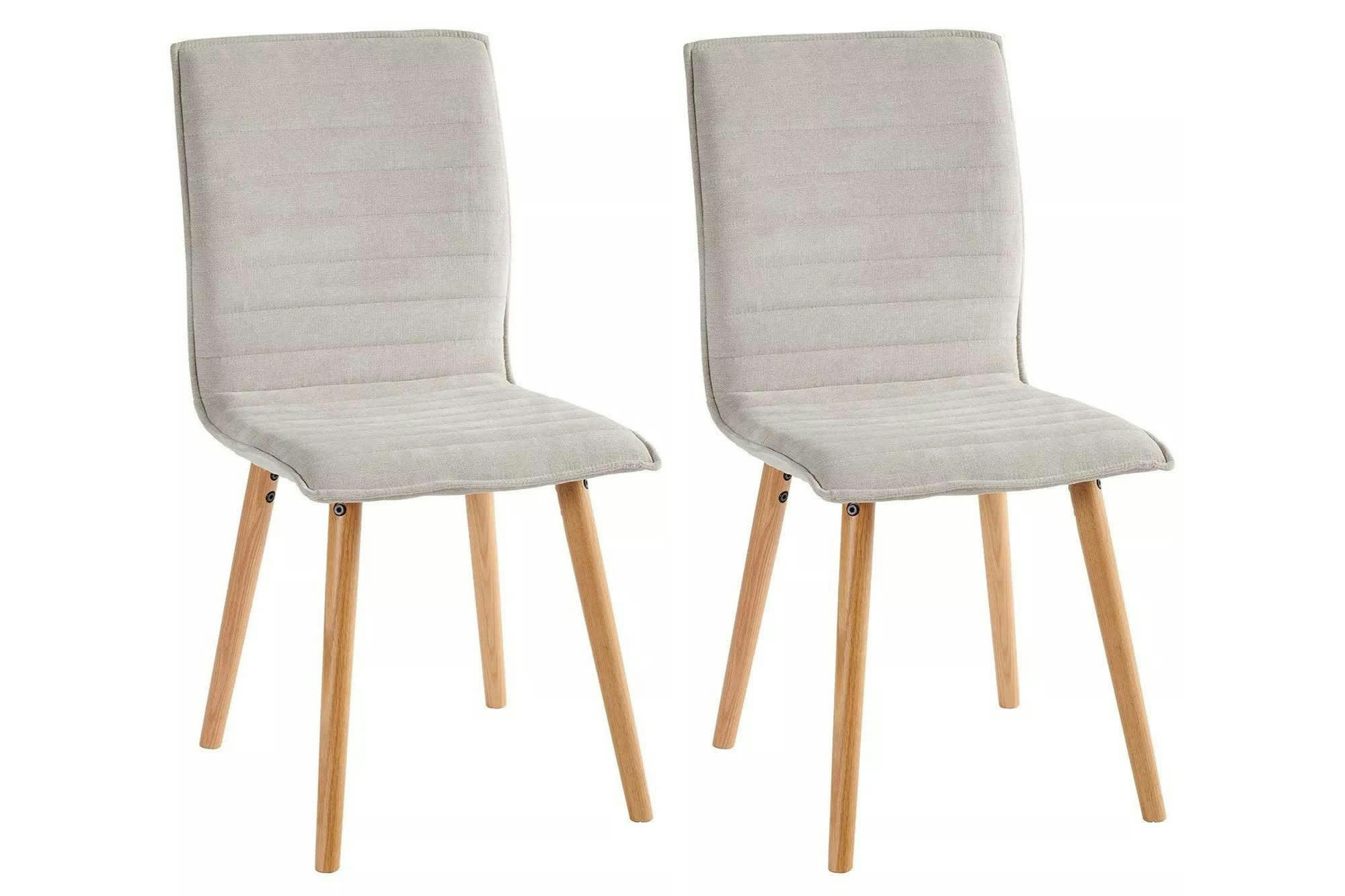 GOVER - Lot de 2 chaises en tissu beige et en chêne huilé massif