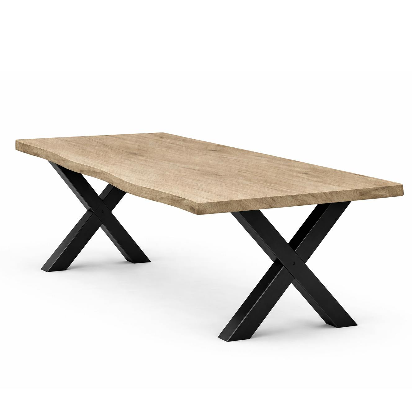 Table extensible chêne grisé bords naturels pieds en X 220 cm PALERME