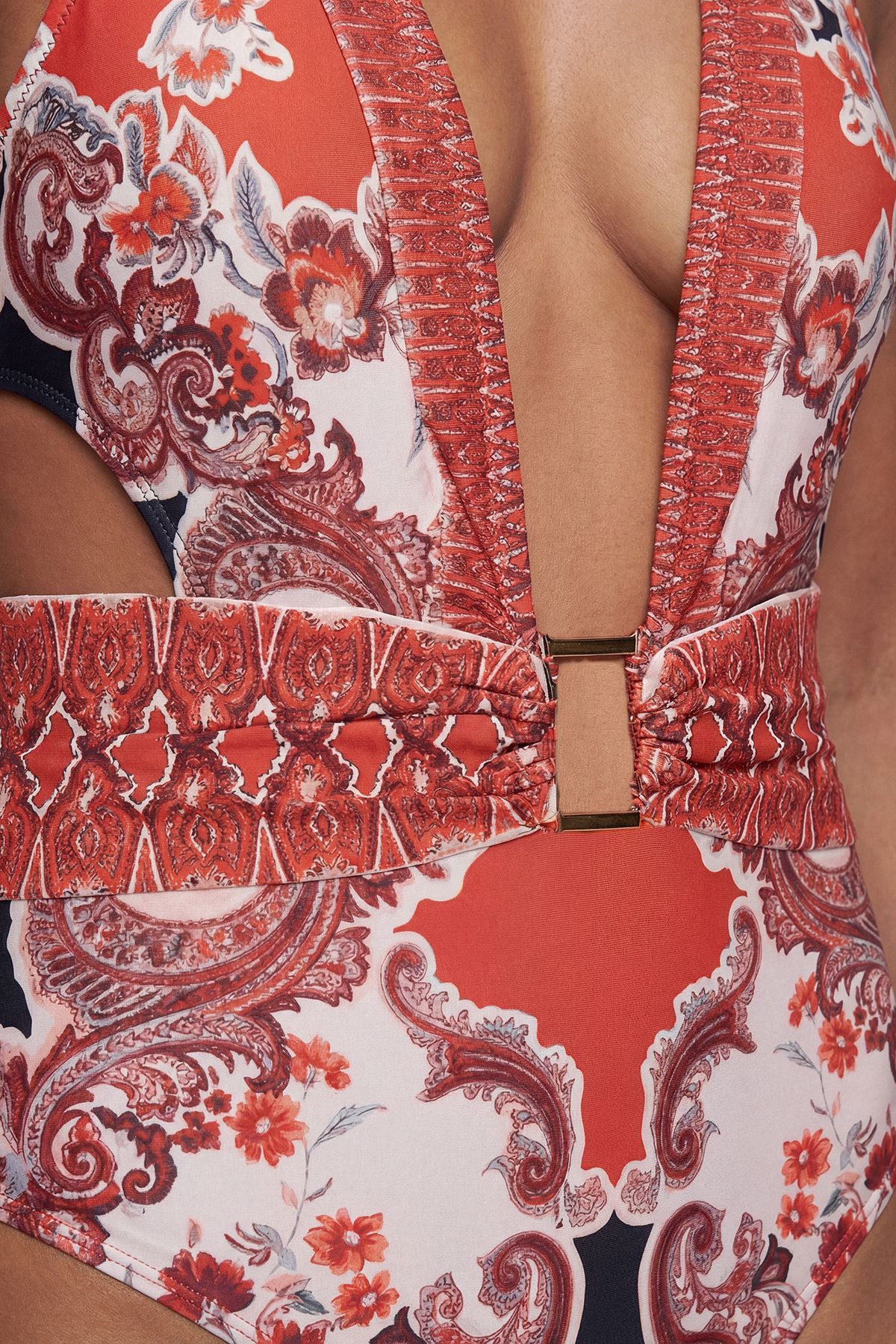 KarenMillen Scarf Mirrored Print Plunge Swimsuit
