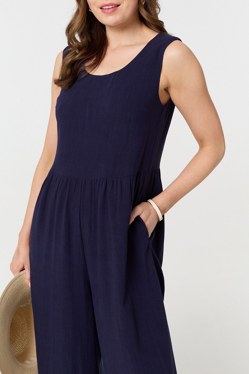 Izabel London Relaxed Sleeveless Wide Crop Jumpsuit