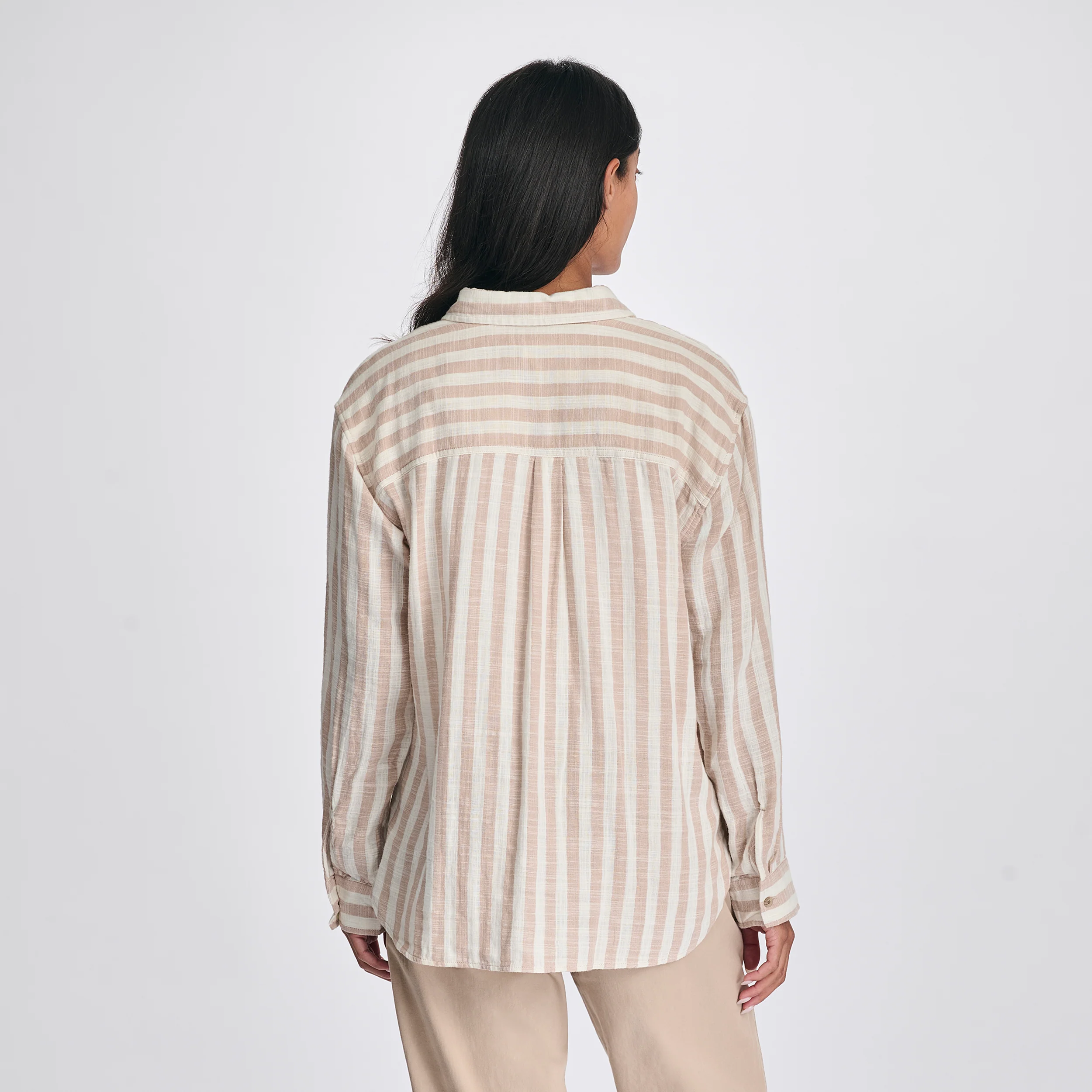 Women's Woven Stripe Cotton Long Sleeve Shirt