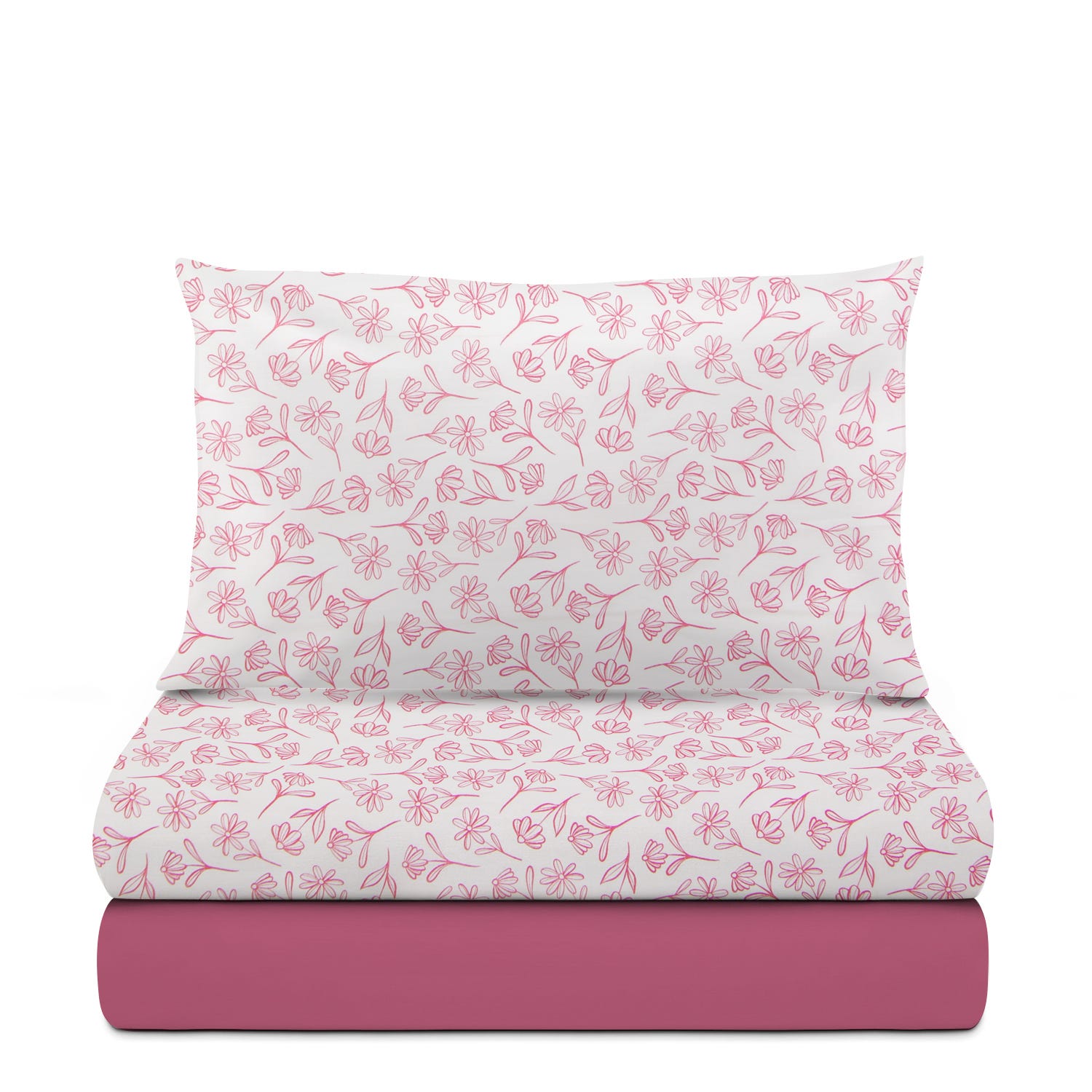 Completo letto 1 piazza e mezza fiori malva cotone