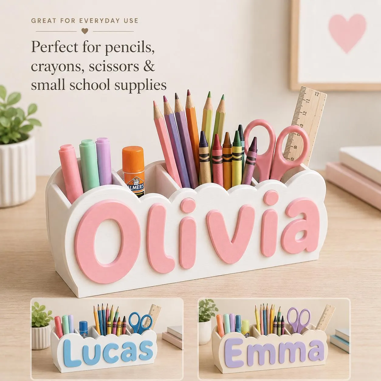Personalized Name Desk Organizer, 3D Printed Pencil Holder, Kids Room Decor