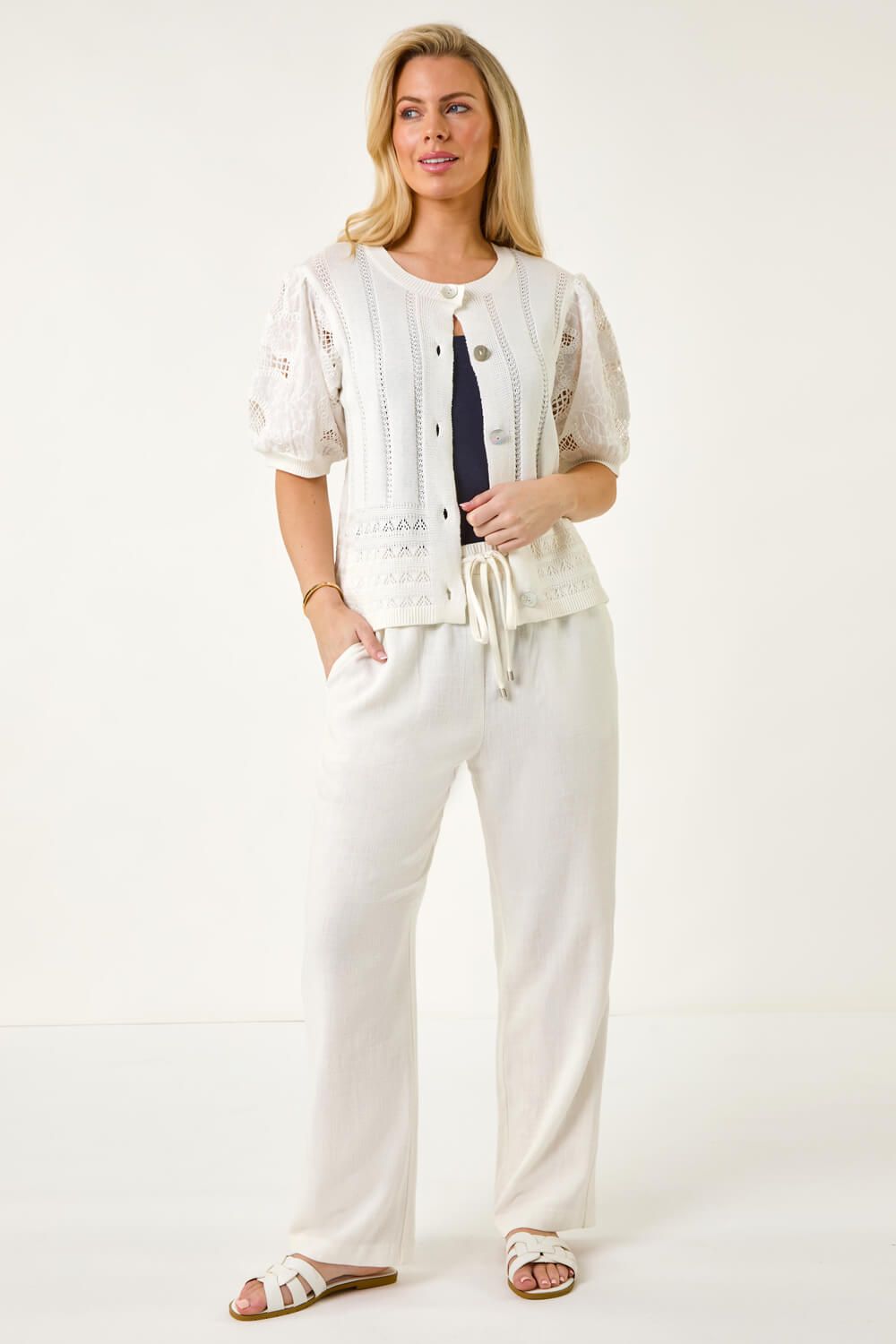 Roman Petite Embroidered Sleeve Knit Cardigan
